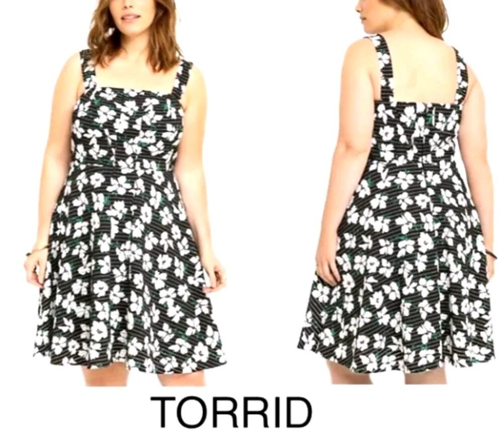 Torrid Floral Fit & Flare Skater Dress Size 18 Black White Sleeveless